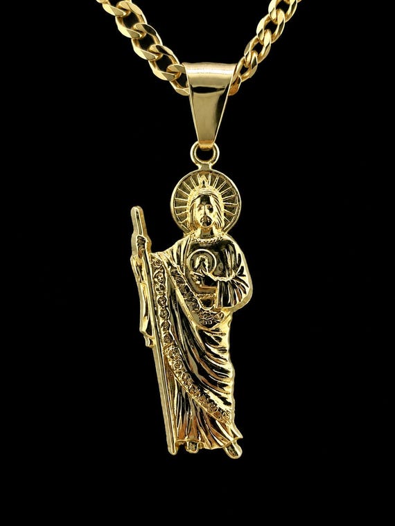 Saint Jude 10K Gold Pendant, San Judas Tadeo Religius Charm, Handmade Jewelry, Gift for Men & Women
