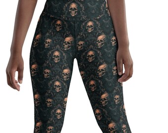 Skull Capri Leggings, Goth Halloween Style, Women's Activewear