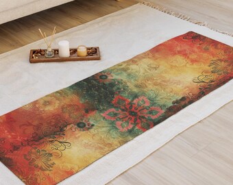 Boho Hippie Yoga Mat, Eco-Friendly Suede Microfiber, Non-Slip Rubber