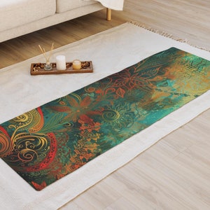 Microfiber Suede Non-Slip Rubber Back Eco-Friendly Yoga Mat with Unique BoHo Design, Pilates Custom Mat, Long Workout Mat, Yoga Accessories