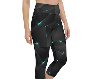 Cosmic Black Capri Yoga Leggings, High-Waisted with Pocket