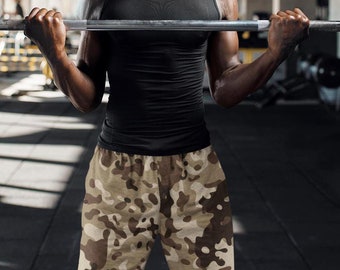 Handmade Khaki Camo Gym Shorts, Men's Fitness Workout Shorts