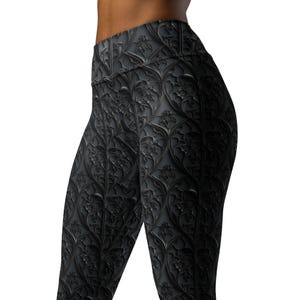 Victorian Gothic Casual Buttery Soft Yoga Leggings, Women&#39;s Goth Halloween Tights, Black Medieval  Leggings, Gothic Clothes, Unique Leggings