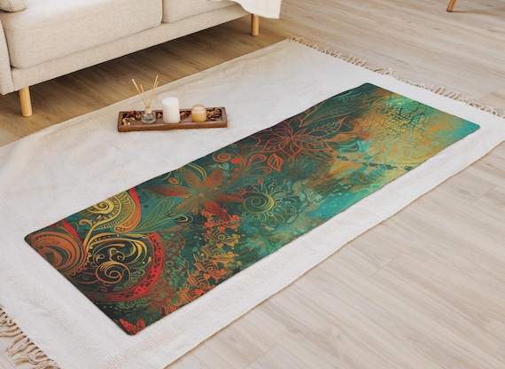Boho Yoga Mat, Microfiber Suede, Non-Slip Rubber Back