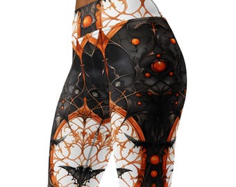 Gothic Bat Print Leggings, Spooky Halloween Tights