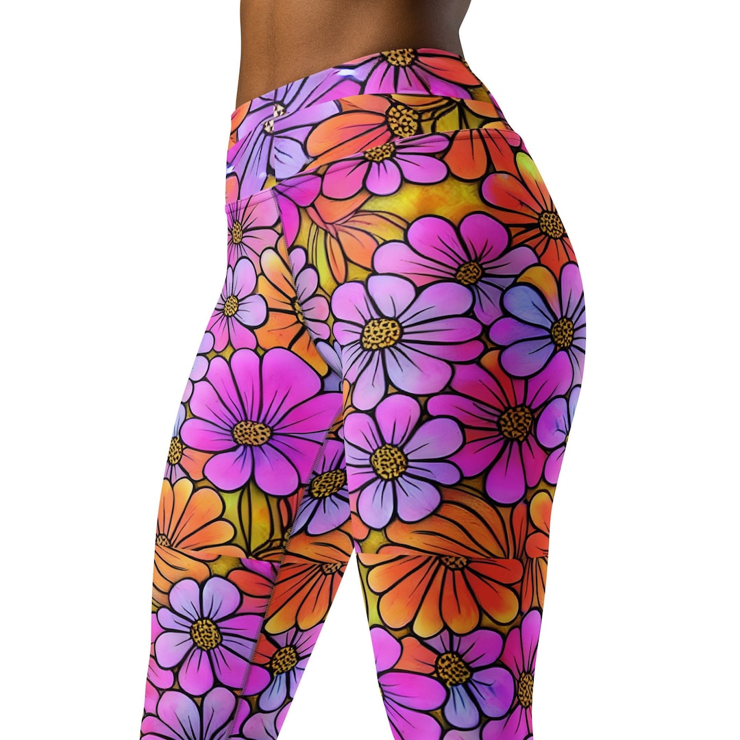 Spring Blossom Flower High Waisted Workout Leggings, Floral Design All ...