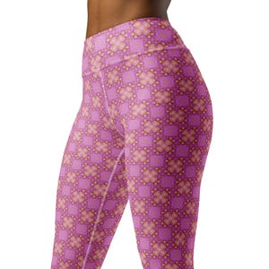 Orchid Lace Festive Hippie Yoga Leggings, Full Length AOP BoHo Leggings with Pocket, Comfortable Stretchy Tights for Women, BoHo Yoga Pants