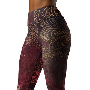 Velvet Radiance Ultra Comfy Bohemian Paisley High Waist Meditation Leggings, Hippie Chic Stretchy Artistic Fashion Yoga Leggings, Fun Tights
