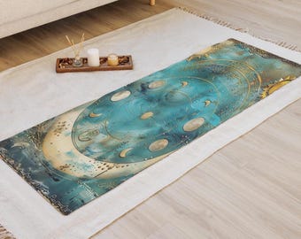 Tapis de yoga en caoutchouc phases de lune, design céleste, remise en forme spirituelle