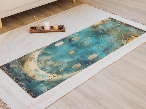 Moon Phases Rubber Yoga Mat, Celestial Design, Spiritual Fitness