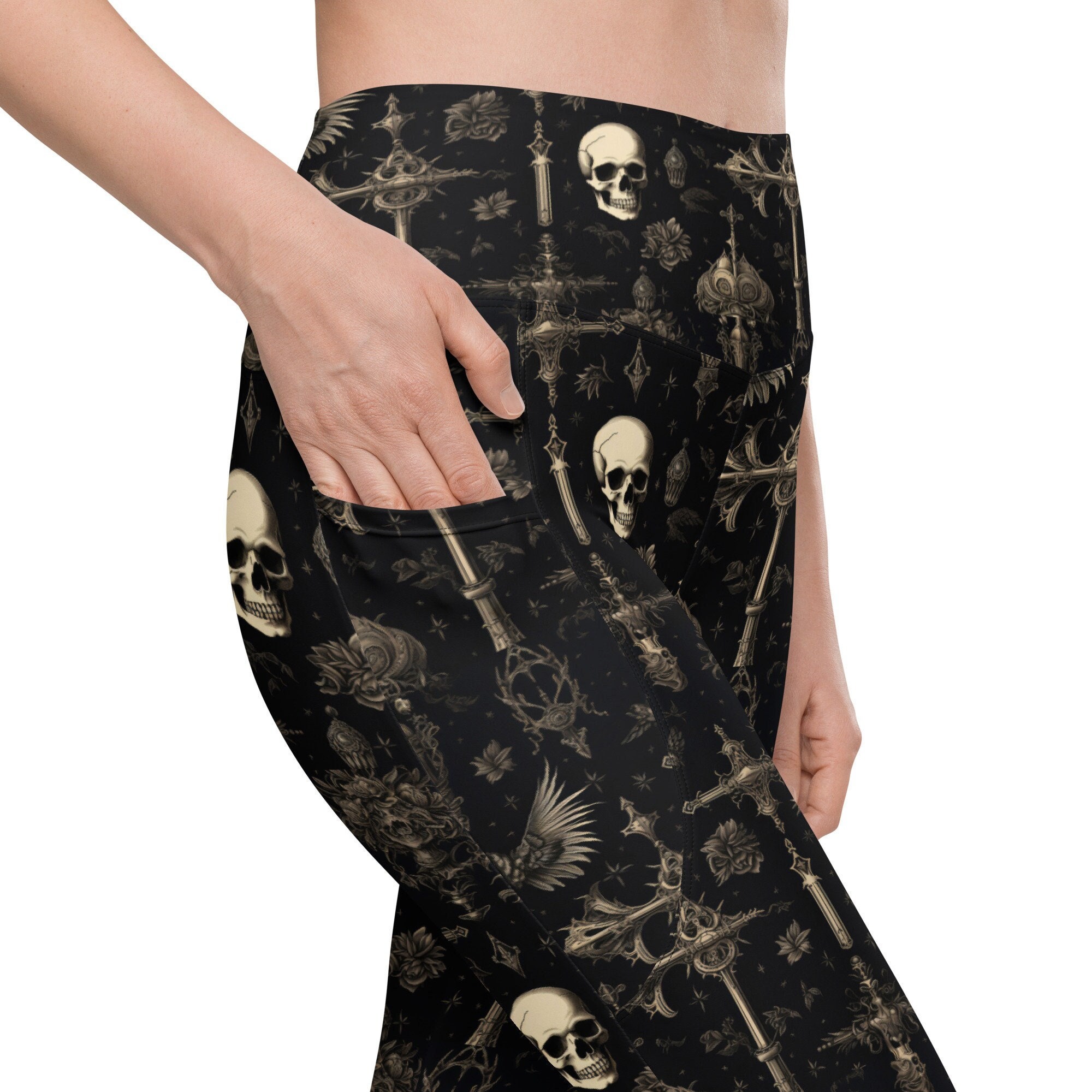 Split Plaid Leggings With Pockets, Plus Sizes, Goth Clothing