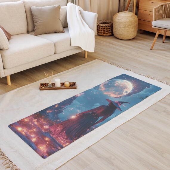 Moon Witch Yoga Mat, Mystical Goth Decor, Non-Slip Rubber