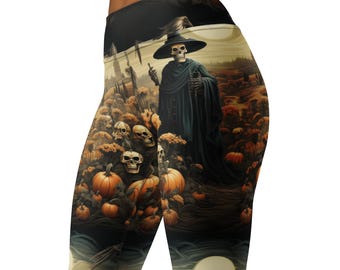Scarecrow Halloween Leggings: High Waist Athleisure Tights with Pockets