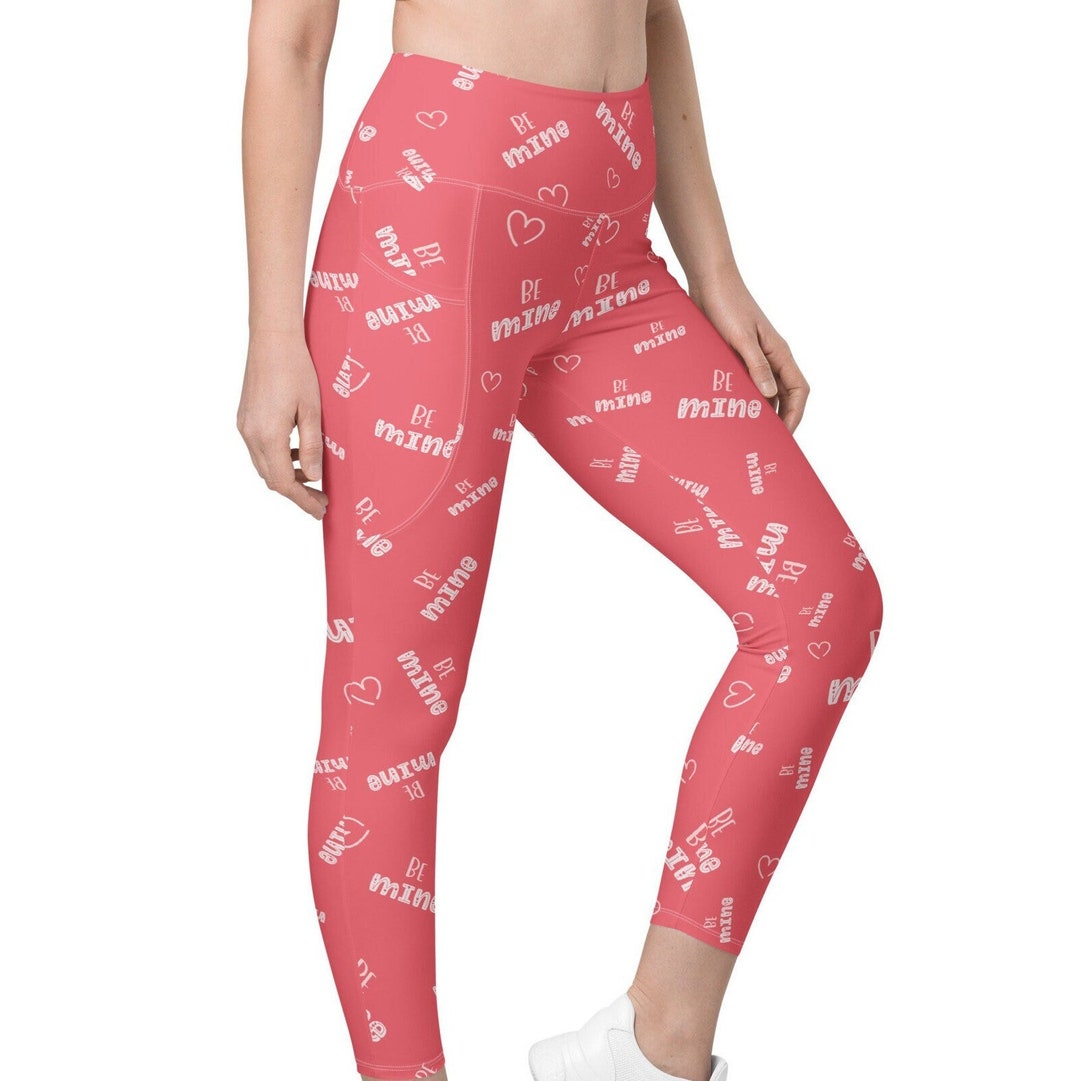 Pink BE MINE Girlfriend Valentine Leggings, Super Soft Leggings With Pockets, Fun Leggings for