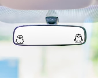 Penguin autospiegelstickers, glanzend zwart vinylstickers (set van 2)