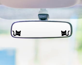 Cat autospiegelstickers, glanzend zwarte vinylstickers (set van 2)