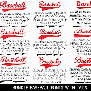Pacchetto di font da baseball, font da baseball con coda, font da baseball con corsivo, font da baseball con svolazzo, font da baseball con scrittura TTF SVG