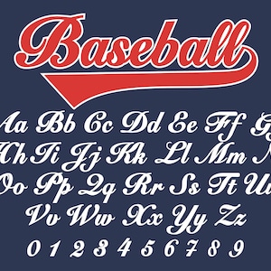 Carattere di baseball Script di baseball Carattere di baseball con code Carattere di softball Carattere di baseball Carattere di baseball corsivo con carattere swash Sport Baseball