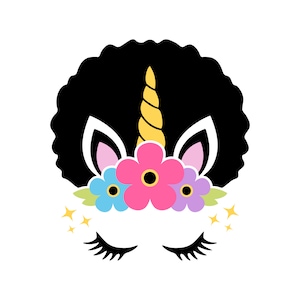 Afro Licorne Svg Afro Puff Licorne Svg Licorne Tête Svg Licorne Visage Svg Licorne Anniversaire Svg Licorne Couches Licorne Svg Circut Licorne Svg