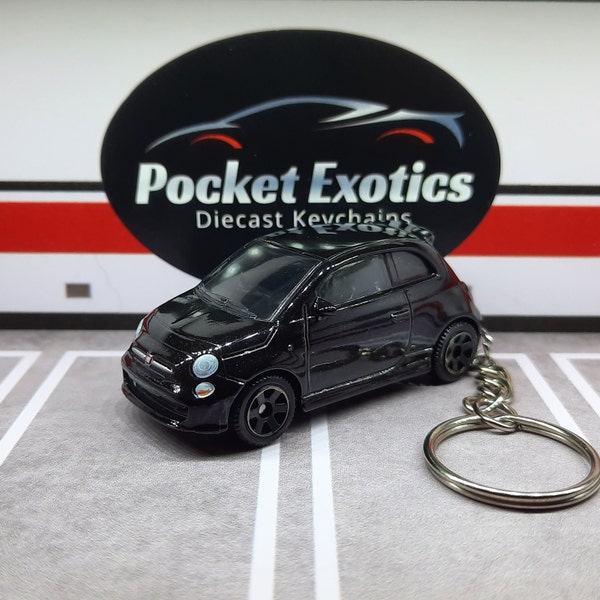 Fiat 500 Turbo Keychain or Ornament, Black Matchbox Diecast Collectible Automotive Car Keyring Gift Stickers