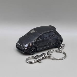 Fiat 500 Turbo Keychain, Black Diecast Hot Wheels Bag Charm Gift