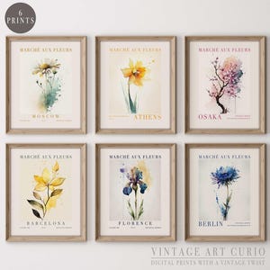 Flower Market Watercolor Print Set: Botanical Gallery Wall Art (Digital Download)