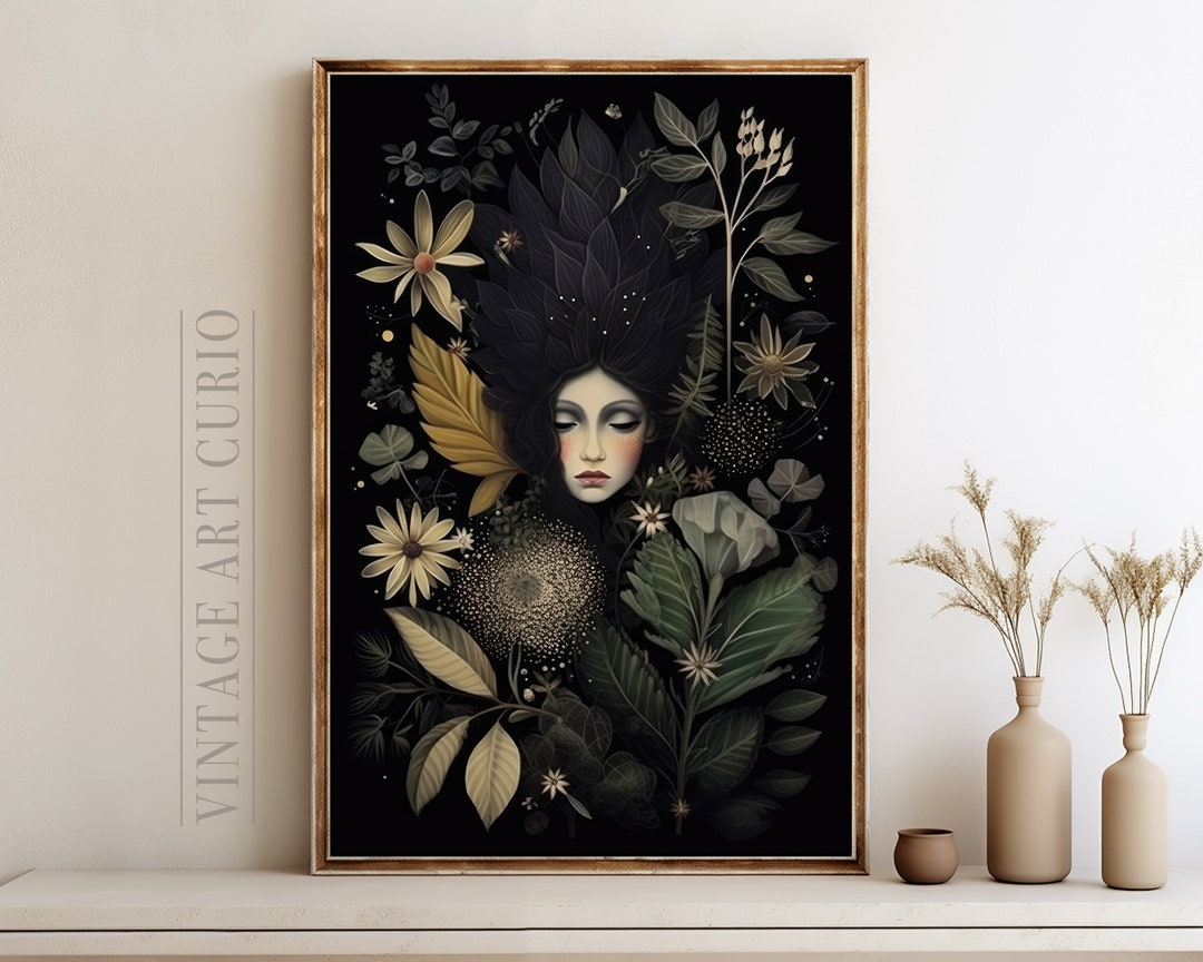 Antike Blumenmalerei Dark Academia DRUCKBARE Wandkunst Vintage Blumen