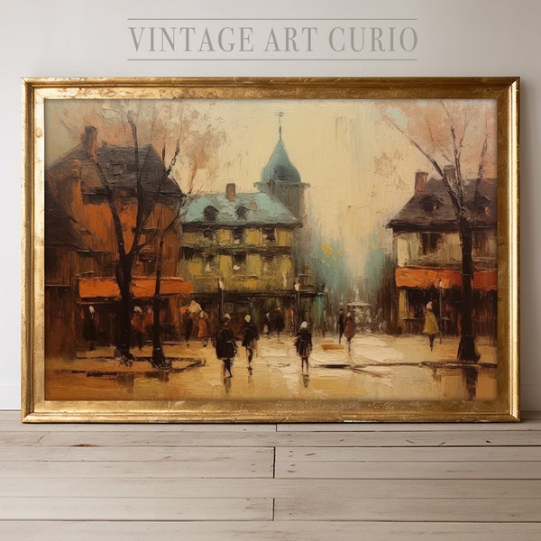 Vintage Painting of Europe | Rustic European City Painting | PRINTABLE Digital Art Download | Oil Painting | Country Architecture Art Print