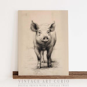Rustikaler Schweinehof Kunstdruck - Vintage Skizze in neutralen Tönen, Bauernhaus Dekor, druckbare Wand Kunst Skizze, digitaler Download