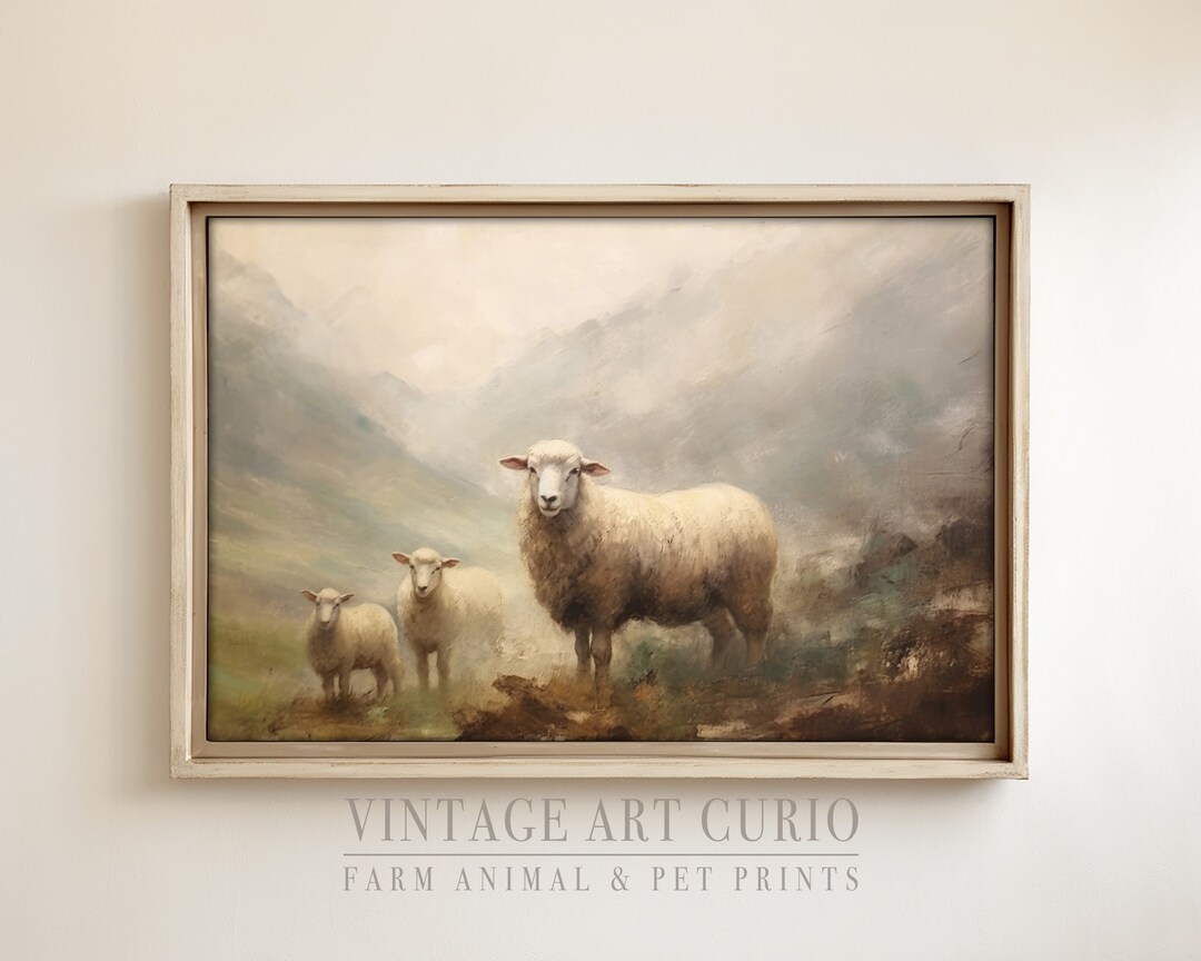 Wild Sheep Rustic Art Print Wall Art Vintage Sheep Painting Neutral ...