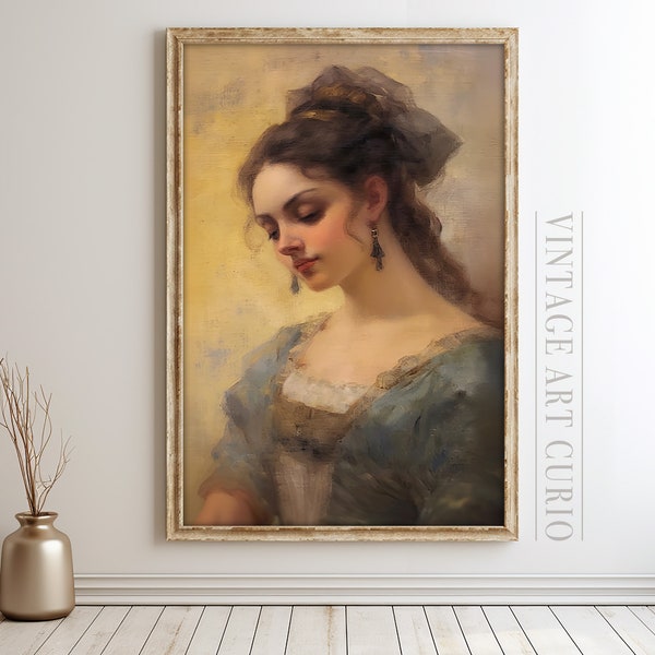 Vintage Rococo French Lady Painting | Antique Female Portrait Oil Painting | PRINTABLE Digital Art Download | Romantic Academia Decor