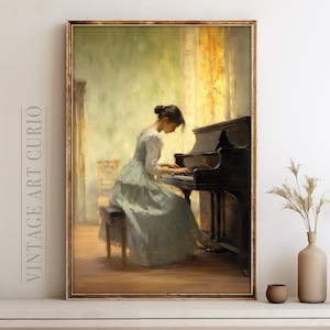 Musiker Porträt Gemälde | Antike Pianistin Portrait | Vintage DRUCKBARE Digitale Kunst | Ölgemälde | Vintage Klavier Ölgemälde