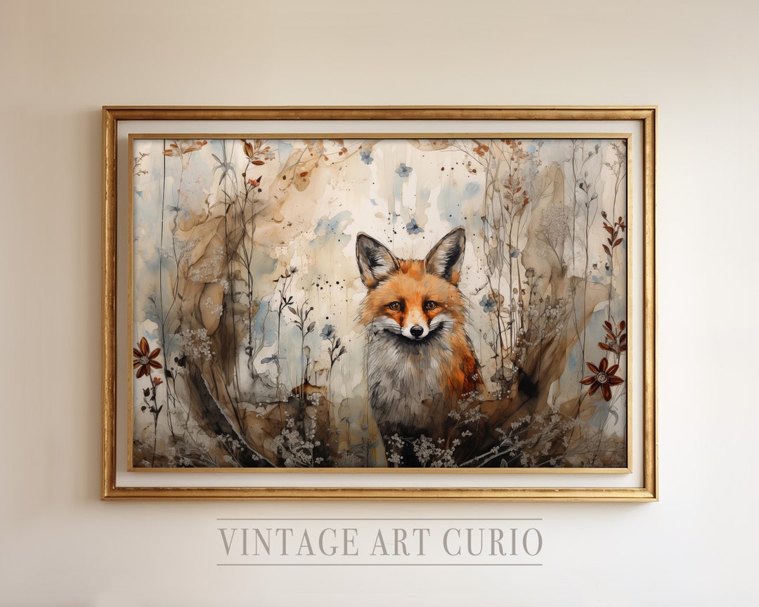 Vintage Fox Art Print Baby Nursery Wall Art Neutral Tones Baby Room