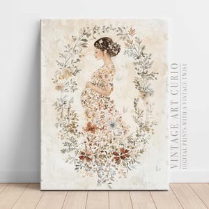 Kwiatowa sztuka ścienna ciążowa do pobrania w wersji cyfrowej – Boho Cottagecore Dekoracja ciążowa, wydruk do pokoju dziecięcego dla matek, prezent na baby shower Sztuka botaniczna