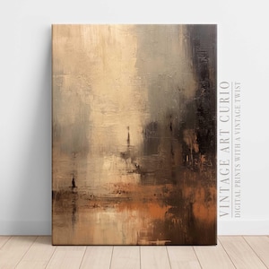 Pintura con textura wabi-sabi de estilo rústico/impresión digital abstracta de arte mural en tonos tierra, beige y marrón cálidos/impresión de arte campestre - ABST027