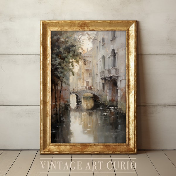 Vintage Painting of Venice | Rustic European City Painting | PRINTABLE Digital Art Download | Oil Painting | Country Art Print