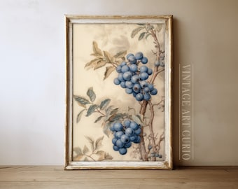 Vintage Blueberry Painting | Kitchen Botanical Fruit Art Print | Antique Blueberry Bush Art Print | Vintage PRINTABLE Digital Art Download