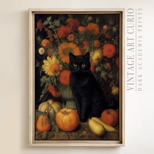 Antique Black Cat Painting, Dark Academia XL Wall Art, Vintage Cat Wall Art, Moody Rustic Cat Print, Dark Art Printable Digital Download