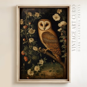 Antike Eule, Dark Academia druckbare XL Wandkunst, Vintage Tier Wandkunst, launischer rustikaler Vogeldruck, dunkle Kunst digitaler Download