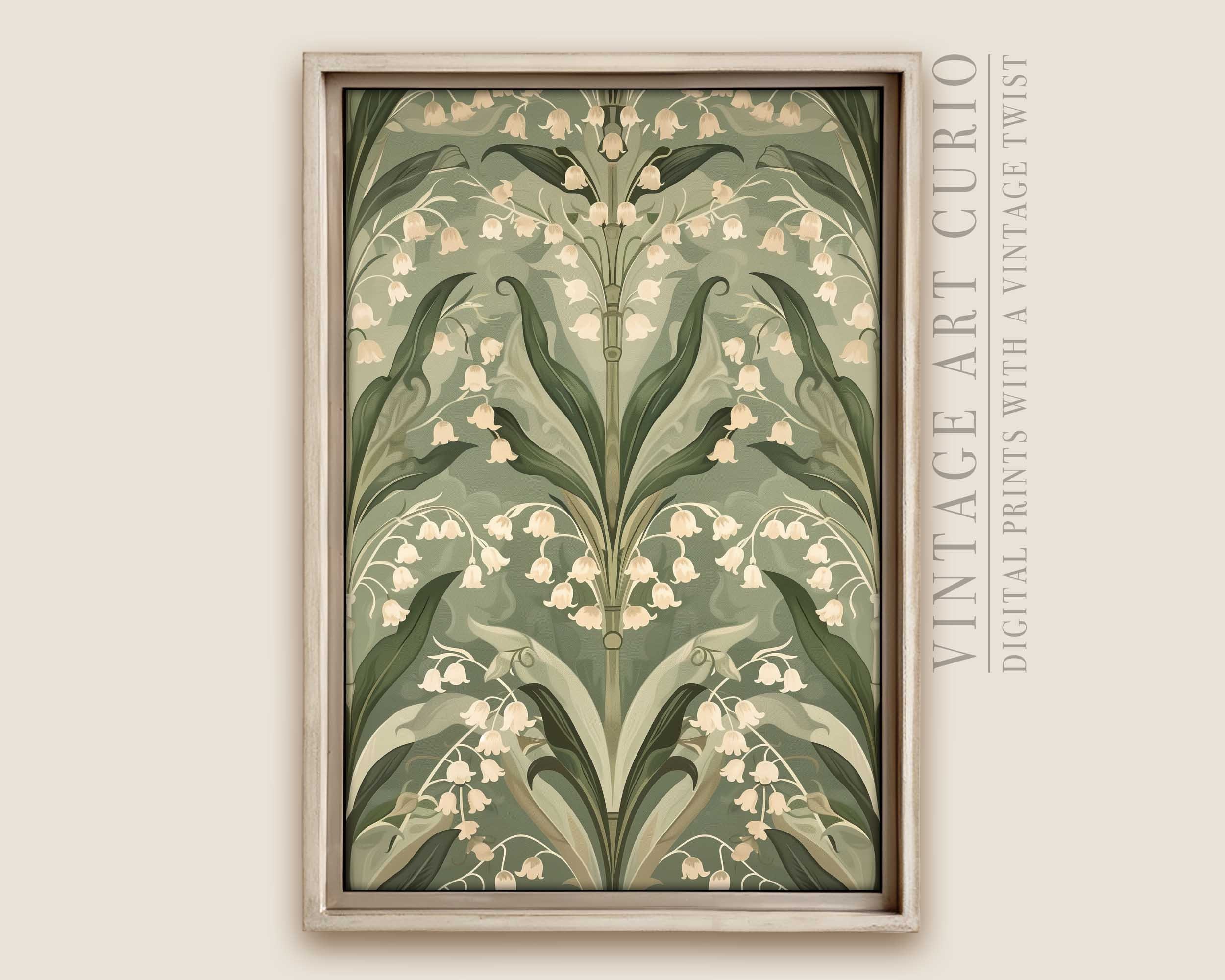 Art Nouveau Floral Wall Art | Vintage Lily of the Valley Pattern | Botanical Print for Cottagecore, Farmhouse & Bohemian Decor - TAPA087