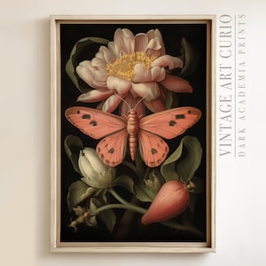 Vintage Butterfly Floral Painting: Dark Academia Wall Art (Digital Download)