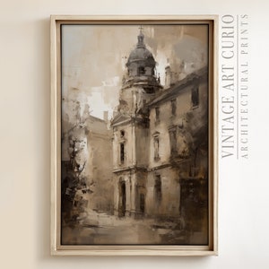 Dark French Cityscape Painting | Dark Architecture Wall Decor | Printable Digital Art Download | Ancient European Architecture Painting
