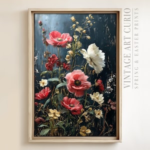 Moody Floral Wall Art Print, Romantic Vintage Flowers Painting, Dark Academia Decor, Victorian Gothic Botanical Art for Bedroom - SPEA070