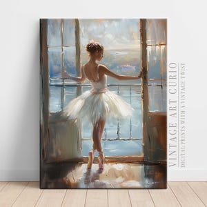 Ballerina Wall Art, Elegant Ballet Dancer at Window, Soft Pastel Ballet Room Decor, Dance Studio Decor, Girls Bedroom Digital Print