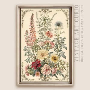 Vintage Botanical Floral Wall Art – Victorian Floral Print, Romantic Country & Farmhouse Decor, Perfect for Spring Accents - TAPA154