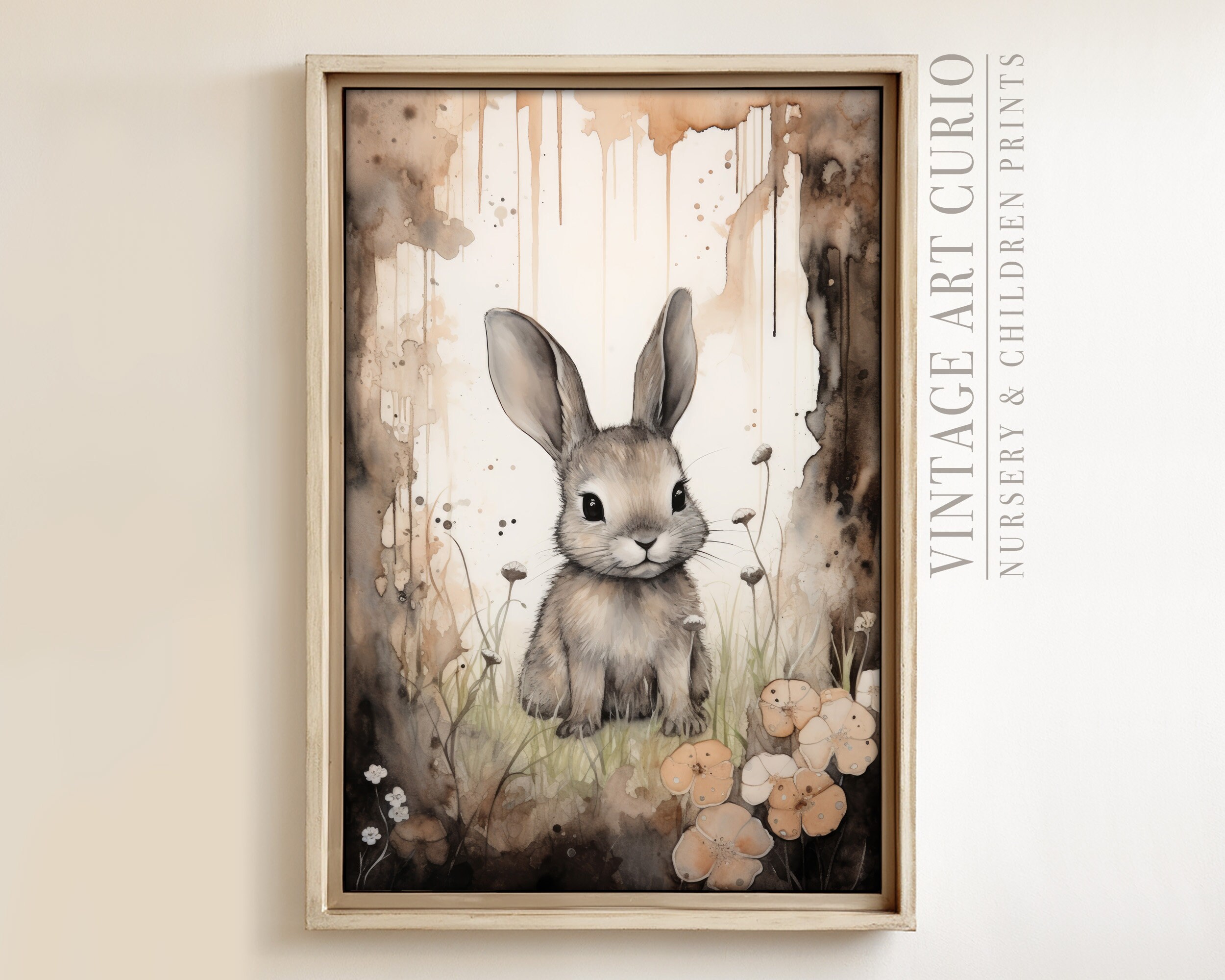 Vintage Bunny Art Print Baby Nursery Wall Art Neutral Tones Baby Room ...