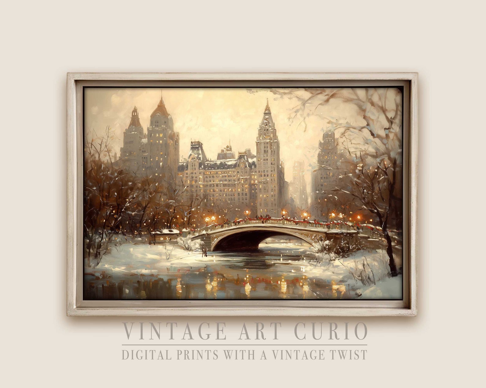 Charming Vintage Winter Scene of Central Park at Christmas Wall Art