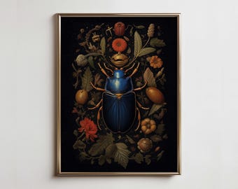 Beetle Wall Decor - Moody Insect Art for Dark Academia and Gothic Vibes, Maximalist Wall Art with Witchy Beetle Theme - Entomology Decor