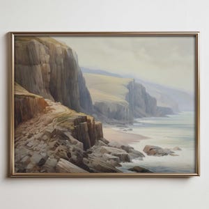 Coastal Cliffside Art Print: Moody Seaside Landscape (Digital Download)