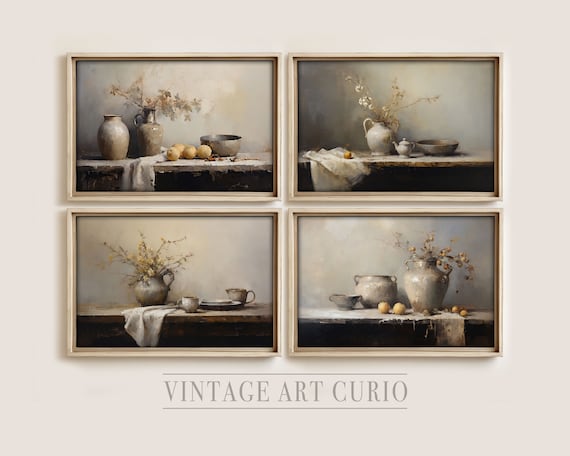 French Country Kitchen Art Prints: Vintage Still Life Oil Paintings (Digital Download)